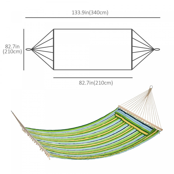Outsunny 83\" Patio Double Hammock, Wide Outdoor Hammock Bed Striped Fits 2 People Sunbed Camping Han