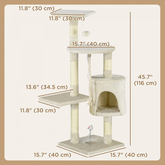 Pawhut 46inch Scratching Cat Tree, Multi Level Cat Tower For Large Cats Adult With Toys And Condo, B