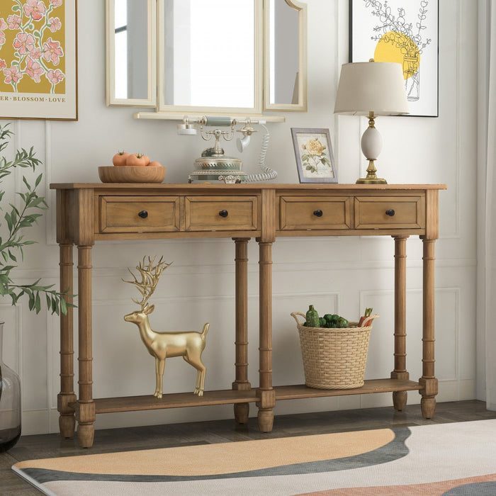 Phyllis Solid Wood Console Table With Drawers And Bottom Shelf - Old Pine 