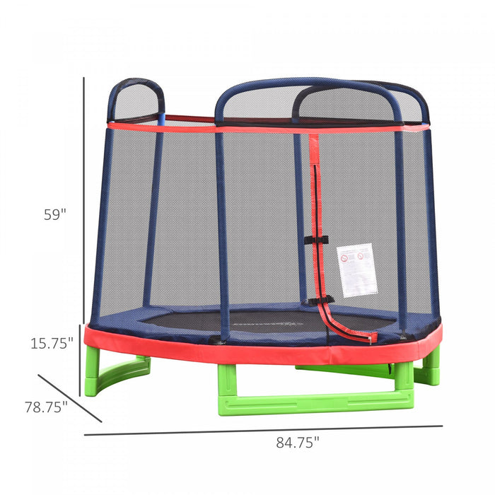 Outsunny 84.75\" Kids Trampoline 7 Ft Indoor Outdoor Trampolines With Safety Net Enclosure Built-in Z