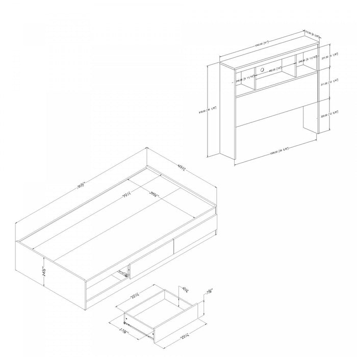 Reevo Mates Bed With Bookcase Headboard Set - Pure White 