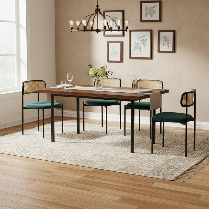 Mason Rattan Dining Chairs with Metal Legs and Velvet Cushion Set of 4,Green  