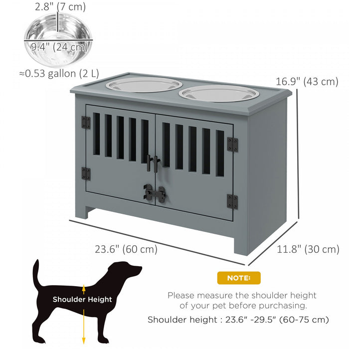 Pawhut Raised Dog Bowls, Elevated Dog Feeder With 2 Stainless Bowls, Storage Cabinet, Door, For Extr