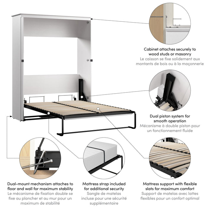 Bestar Key West 63 W Full Murphy Bed - Pure White Oak