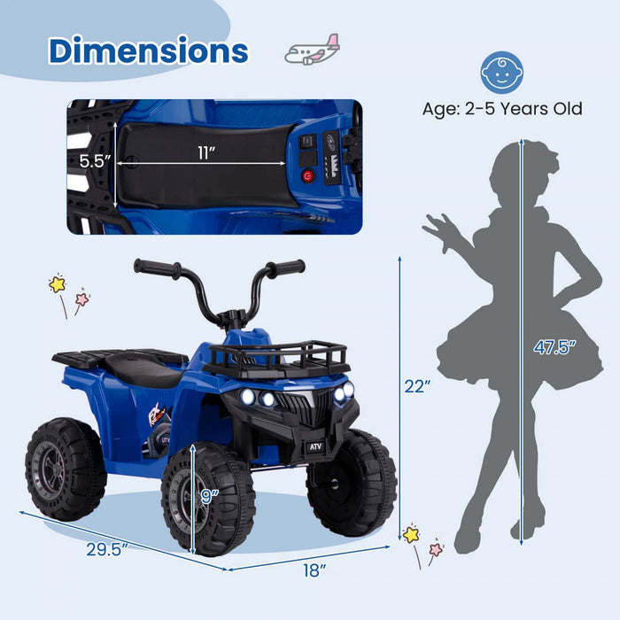 Costway Kids Ride On Electric Atv 6v 4-wheeler Quad Car With One-button Start Tread Tires Navy