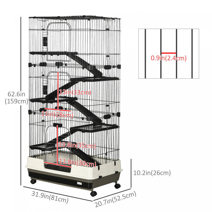 Pawhut 32\"l 6-level Small Animal Cage Rabbit Hutch With Universal Lockable Wheels, Slide-out Tray Fo