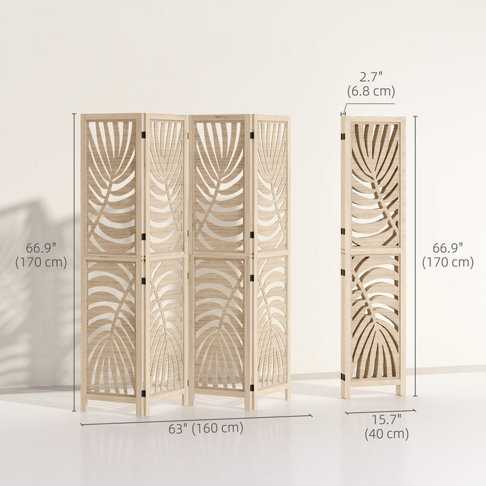 Homcom 4 Panel Room Divider, Detachable Privacy Screens, Natural Wood