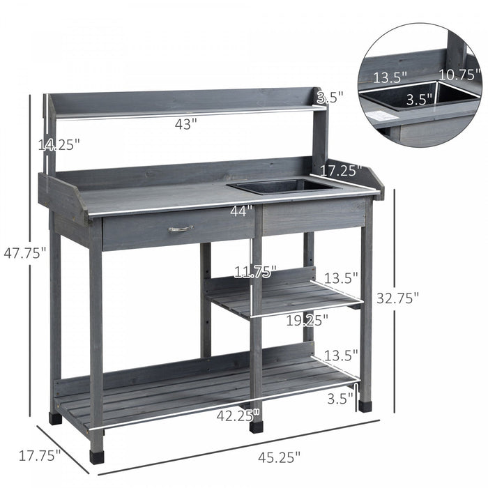 Outsunny Potting Bench Table Garden Work Bench Workstation With Drawer, Removable Sink, Storage Shel