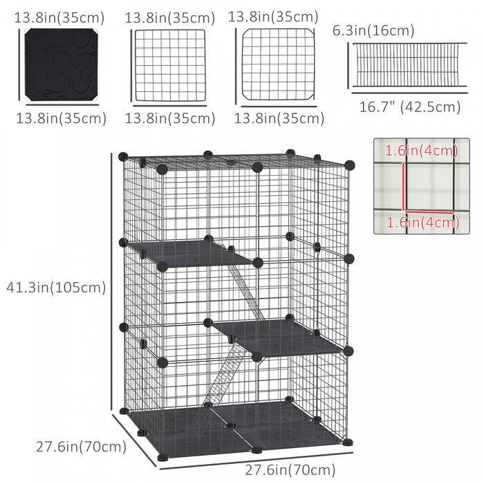 Pawhut 3-tier Diy Pet Playpen Small Animal Cage Bunny Hutch Portable Metal Wire With Ramps For Kitte