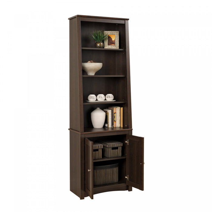 Tall Slant-Back Bookcase with Two Shaker Doors - Espresso