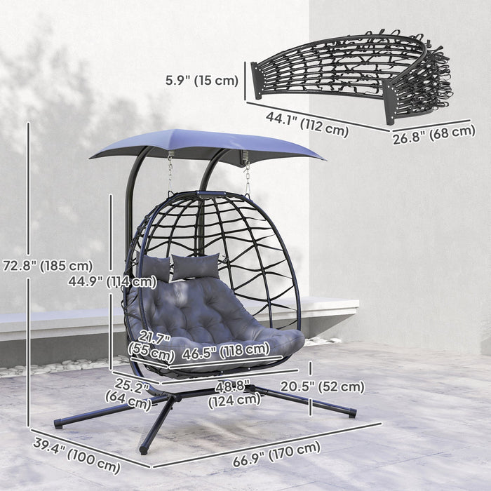 Outsunny Double Hanging Egg Chair W/ Canopy, Foldable Hammock Chair, Black