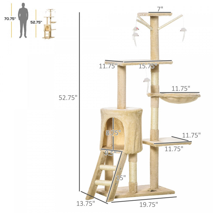 Pawhut 52\" Multi-level Cat Tree Kitten Playhouse Kitty Activity Center Scratching Post Rest Condo Wi