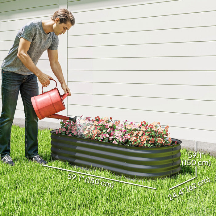 Outsunny Galvanized Raised Garden Bed Planter Box, 4.9 x 2 x 1ft, Dark Grey