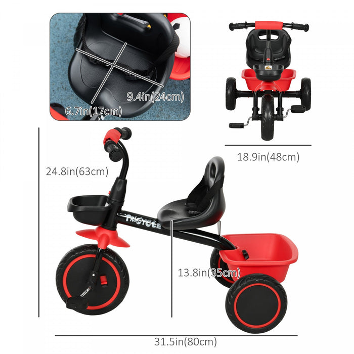 Qaba Tricycle For Toddler 2-5 Year Old Girls And Boys, Toddler Bike With Adjustable Seat, Storage Ba