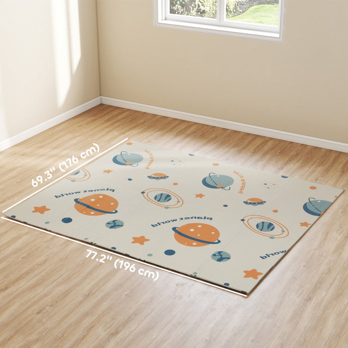Qaba Baby Play Mat 77" X 69", Extra Large Double Sided Foldable Crawling Mat For Babies And Toddlers, Reversible & Waterproof Foam Floor Pad For Infants, Astronaut & Planet Theme