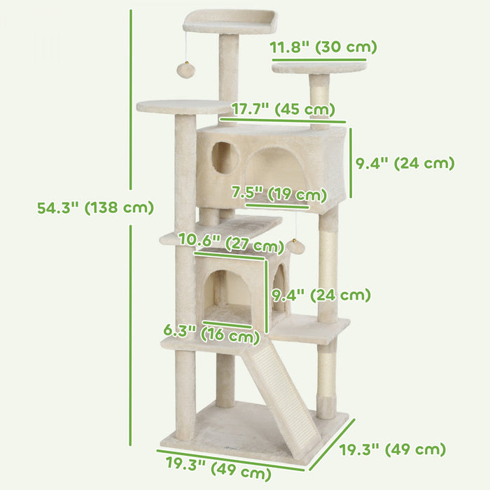 Pawhut 54\" Cat Tree, Cat Tower For Indoor Cats With Scratching Posts, Cat Condos, Bed, Platforms, Ra