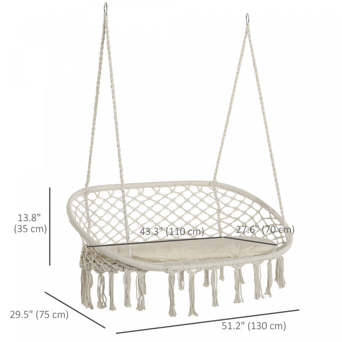 Outsunny Hanging Hammock Chair 2 Seat, Hammock Swing Chair Cream White