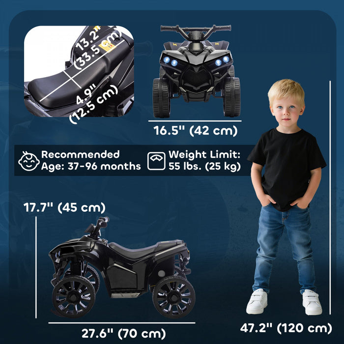 Qaba Kids ATV 4 Wheeler, 6V Battery Powered Electric Ride on Car with Music and LED Headlights for Ages 3-8 Years Boys and Girls, Black