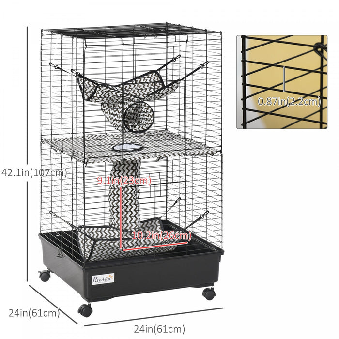 Pawhut Small Animal Cage Habitat Pet Play House For Ferret With Wheels Hammocks Tunnels And 3 Doors 