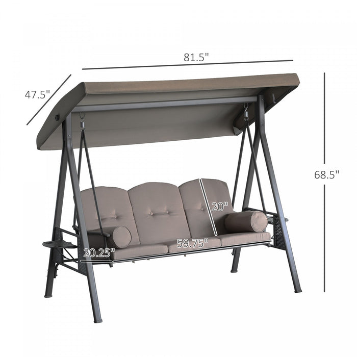 Outsunny 3 Seater Porch Swing Heavy Duty Outdoor Swing Chair Outdoor Lounge Hammock Cushioned Seat W