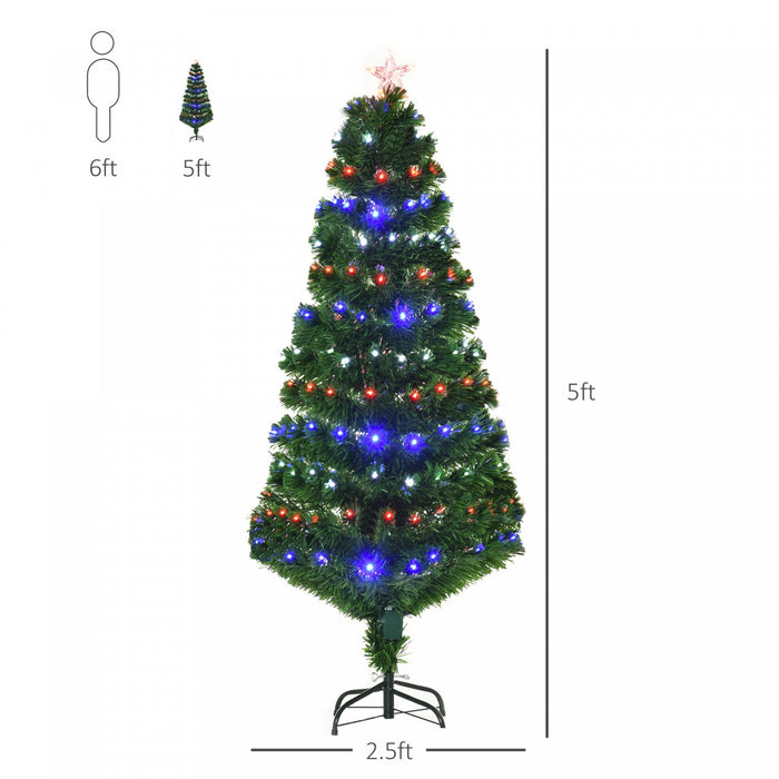 Homcom 5ft Pre-lit Fiber Optic Artificial Christmas Tree With 180 Led Lights And Branch Tips