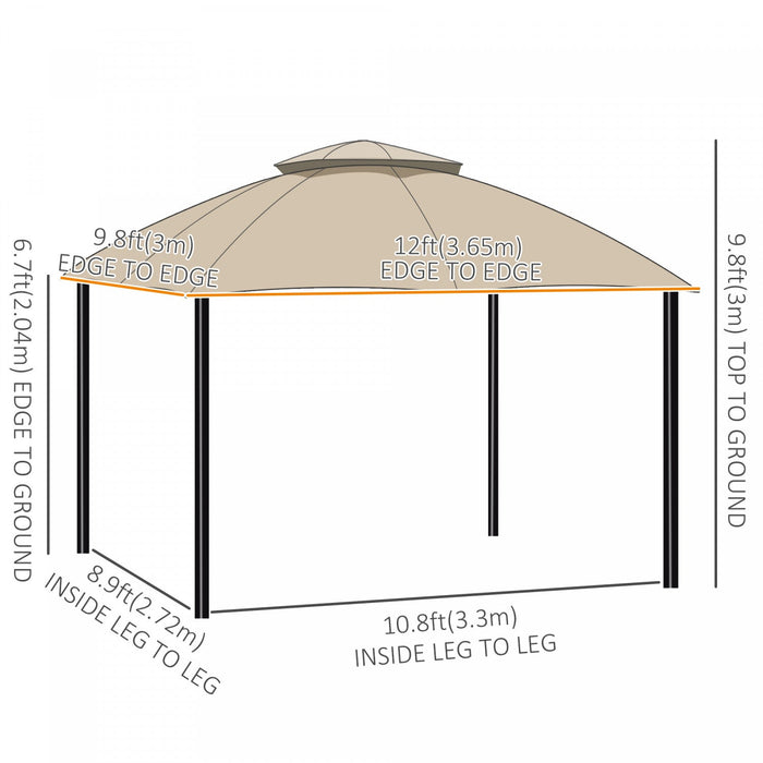 Outsunny 12' X 10' 2-tier Outdoor Gazebo Canopy Tent For Patio With Zippered Mesh Sidewalls, Solid S