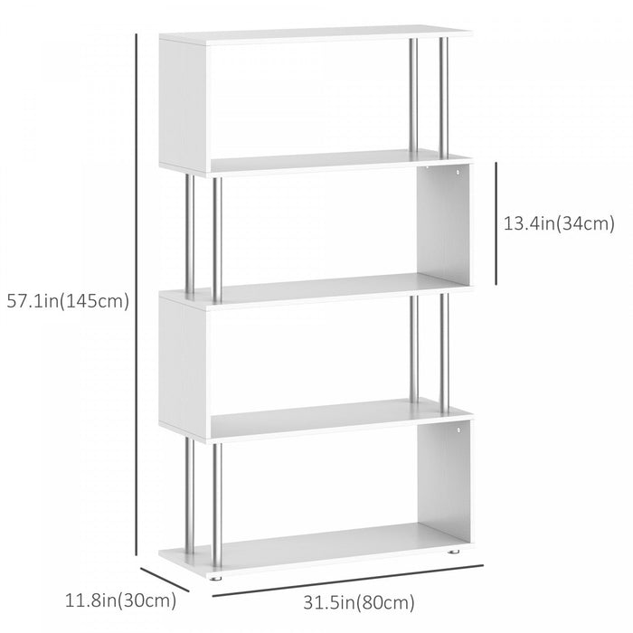 HOMCOM 5-Tiers Bookcase Z-Shape Storage Bookshelf Display with Metal Frame