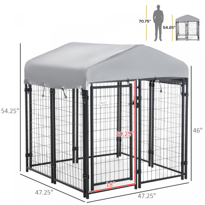 Pawhut 4' X 4' X 4.5' Large Outdoor Dog Kennel Steel Fence With Uv-resistant Oxford Cloth Roof & Sec
