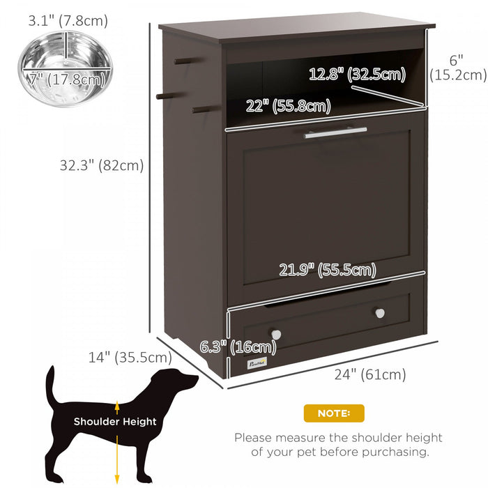 Pawhut Pet Feeder Station Storage Cabinet, Dog Food Storage Container With Dog Raised Bowls And Hang
