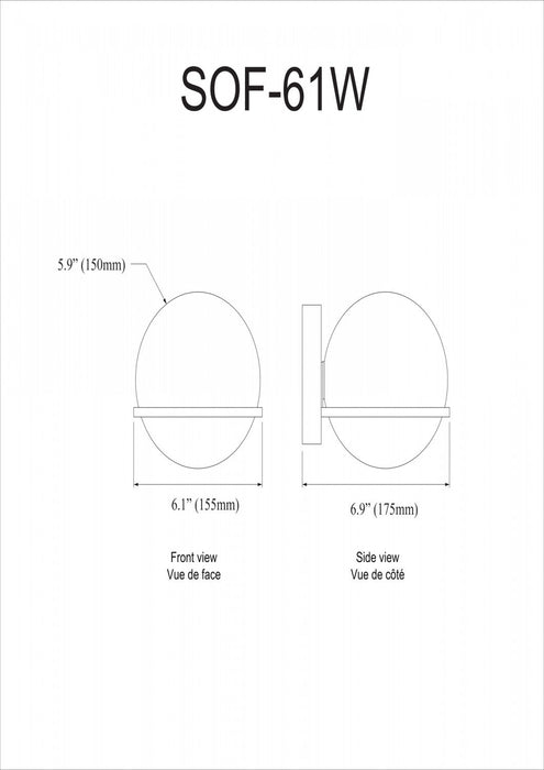 Dainolite Sofia 1 Light Wall Sconce Matte Black White Opal Glass Lamp