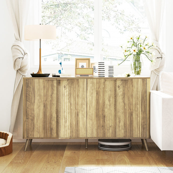 HOMCOM 55" Modern Sideboard Buffet Cabinet with Storage 4 Fluted Doors Oak
