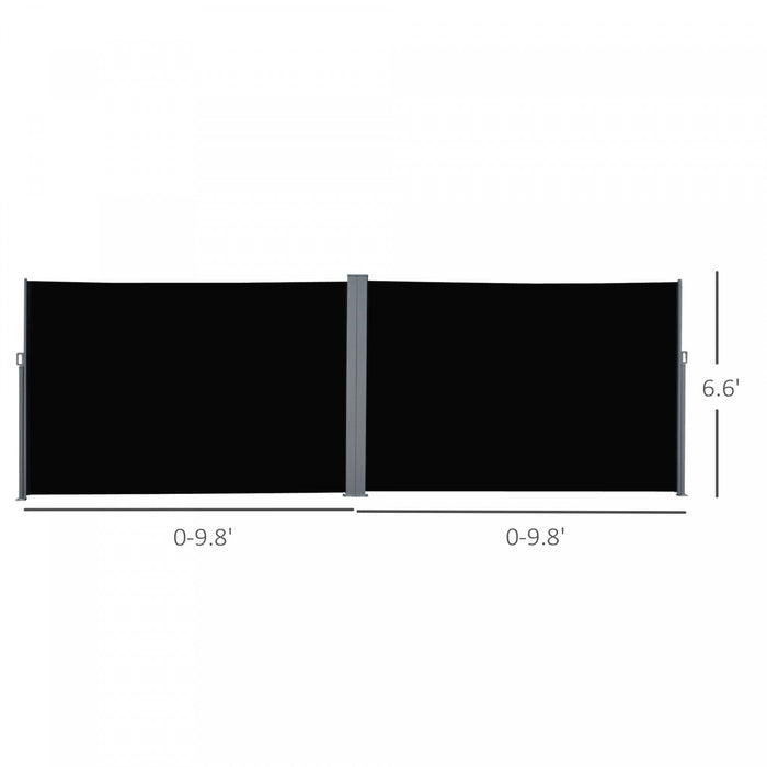 Outsunny Patio Retractable Double Side Awning, Folding Privacy Screen Fence, Privacy Wall Corner Div