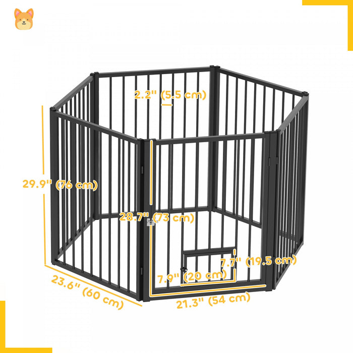 Pawhut Dog Playpen, 30\"h Pet Playpen, 6 Panels Puppy Exercise Pen Heavy Duty With Dog Gate & Cat Doo