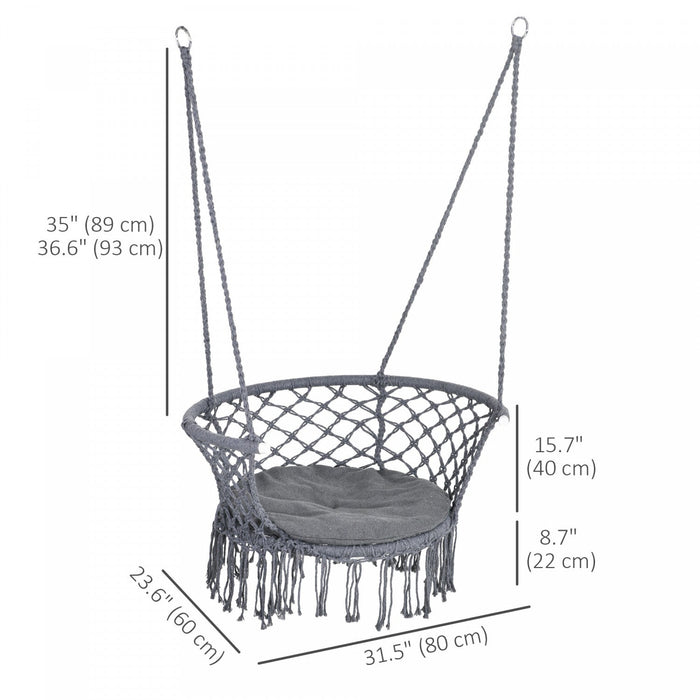 Outsunny Hanging Hammock Chair, Cotton Rope Porch Hammock Swing With Metal Frame And Cushion, Large 