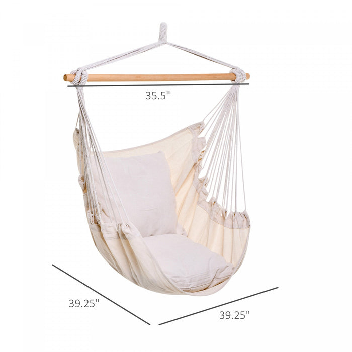 Outsunny Hammock Chair Swing Hanging Macrame Chair Cotton W/ Two Soft Seat Cushions, For Bedroom Ind