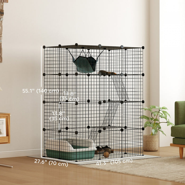 Pawhut 4-tier Large Cat Cage, Diy Pet Playpen With Hammock, Platforms, Ramps, Accessories, Kitten Ex