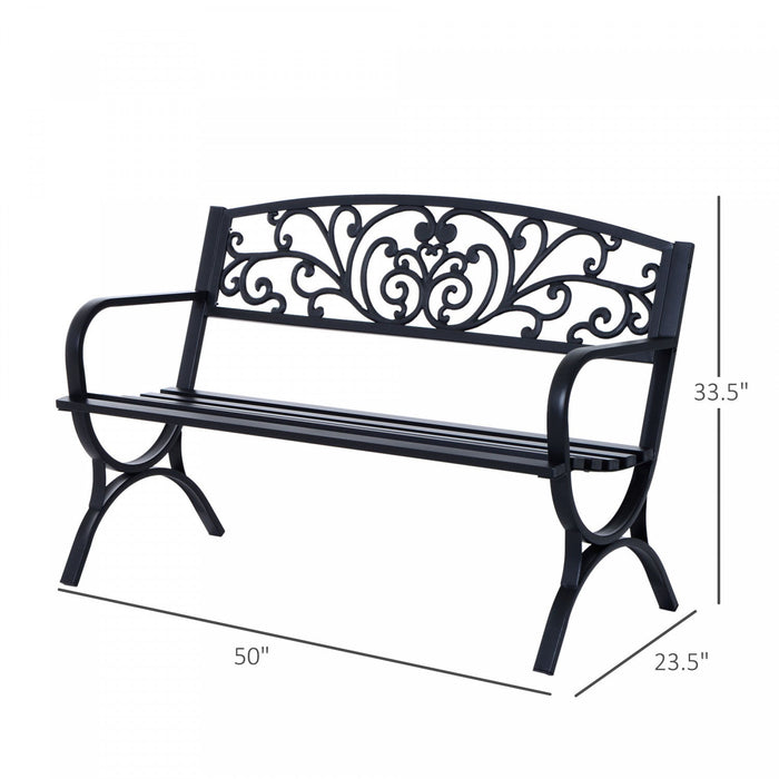 Outsunny 50" Garden Bench, Patio Porch Decorative Chair, Black