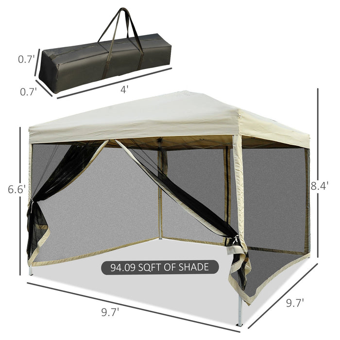 Outsunny 10' X 10' Pop Up Canopy Tent, Foldable Party Tent With Breathable Mesh Sidewalls, Easy Heig