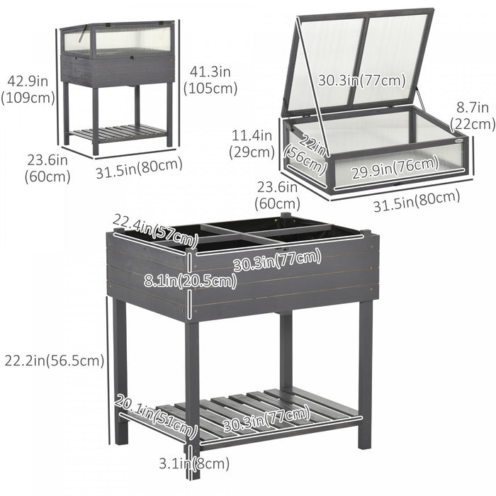 Outsunny Raised Garden Bed With Cold Frame Greenhouse, Grow Grids And Storage Shelf, Outdoor 2 Tiers
