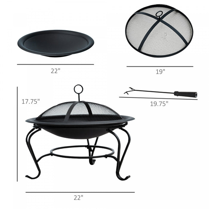 Outsunny 22\" Round Firepit Patio Fireplace Garden Heater Portable Wood Burning Porch With Poker And 