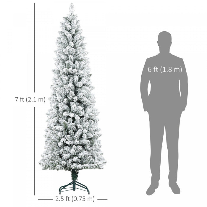 Homcom 7ft Flocked Pencil Artificial Christmas Tree With Steel Base, Green