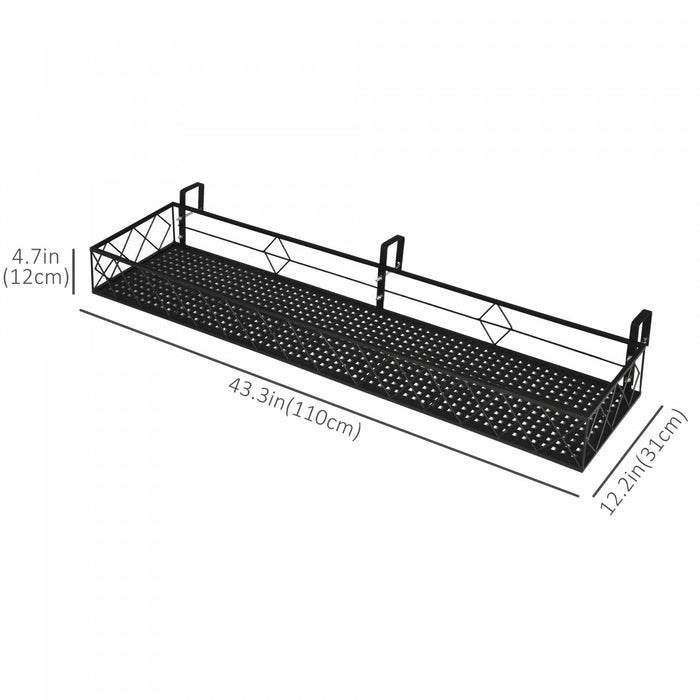 Outsunny 43'' X 12'' Hanging Flower Pot Stand Rack With Hooks, Metal Plant Pot Holder, Railing Shelf