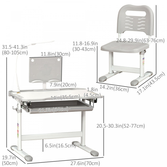 Qaba Kids Desk And Chair Set Height Adjustable Student Writing Desk Children School Study Table With