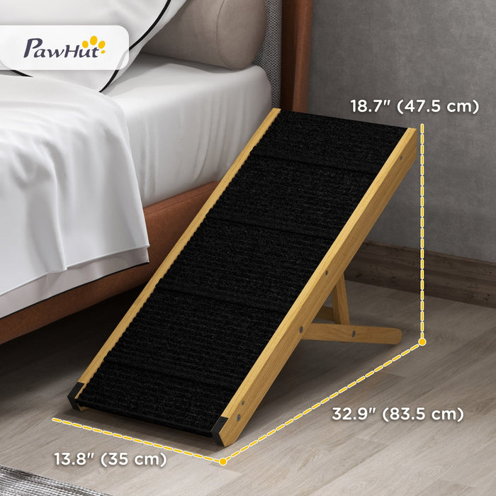 Pawhut Dog Ramp, 33\" Wooden Pet Ramp For Bed And Couch, Foldable Dog Ramp With 4-level Adjustable He