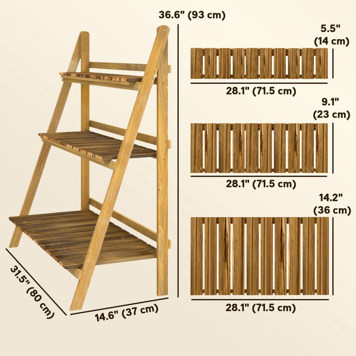 Outsunny Outdoor Plant Stand, Foldable 3-Tier Wooden Plant Shelf