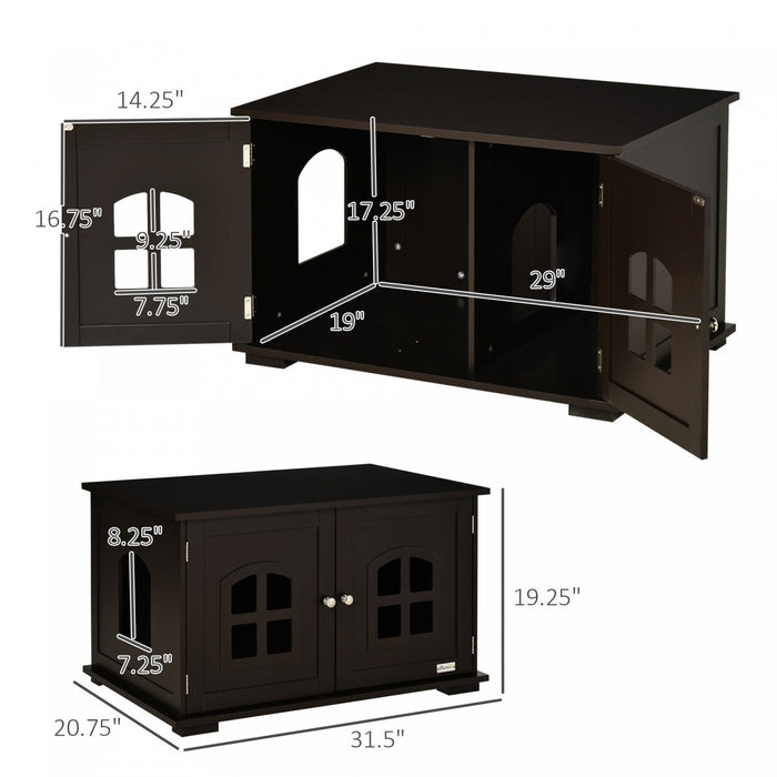 Pawhut Cat Litter Box Enclosure Hidden Cat Furniture Cabinet Indoor Cat Washroom Double-door Nightst