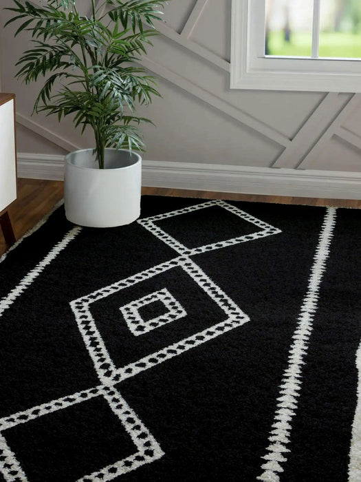 Zelda Contemporary 9'10\" x 12'10\" Area Rug in Black Indoor Area  Rug 