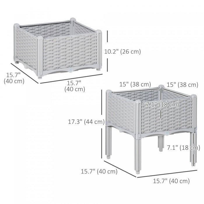 Outsunny 2 Piece Raised Garden Bed PP Raised Flower Bed Light Grey