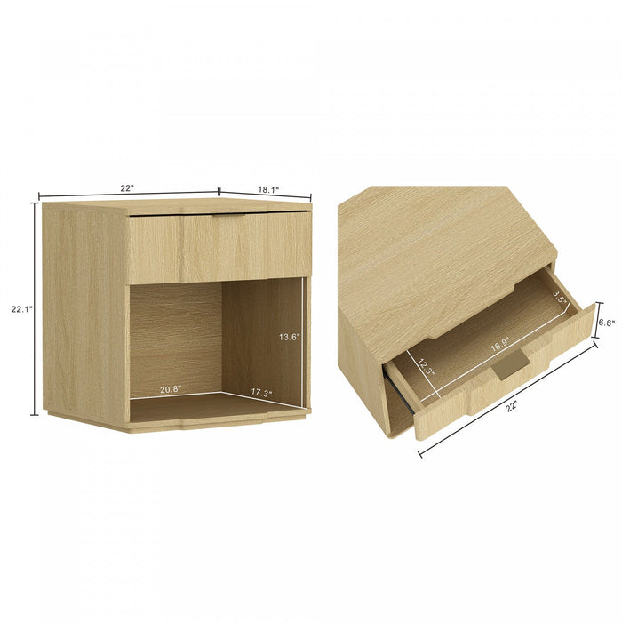 Clive Mid-Century Modern 22\" Nightstand in Natural Oak (1-Drawer) 
