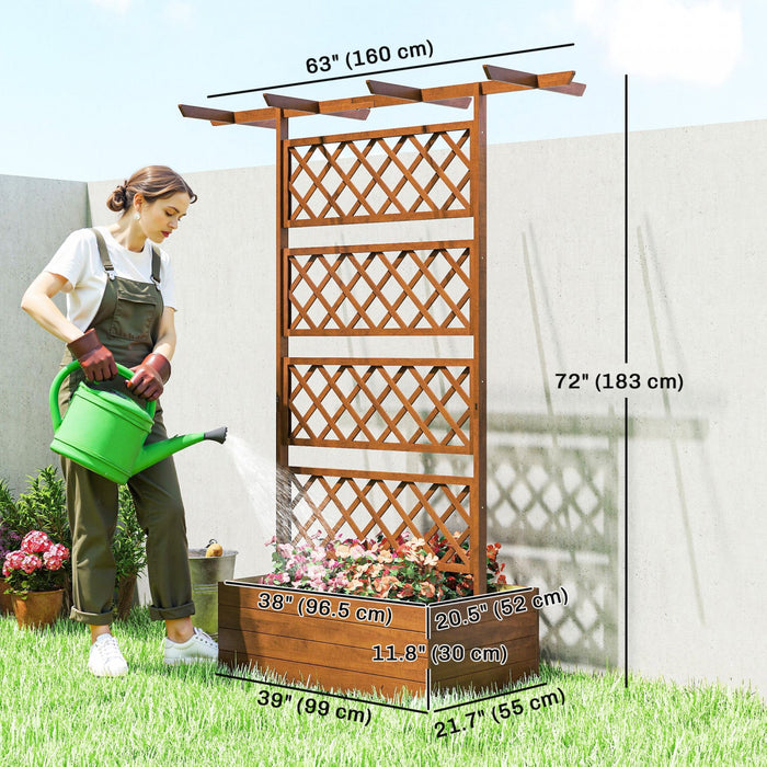 Outsunny Wood Raised Garden Bed Privacy Screen Planter with Trellis, Orange